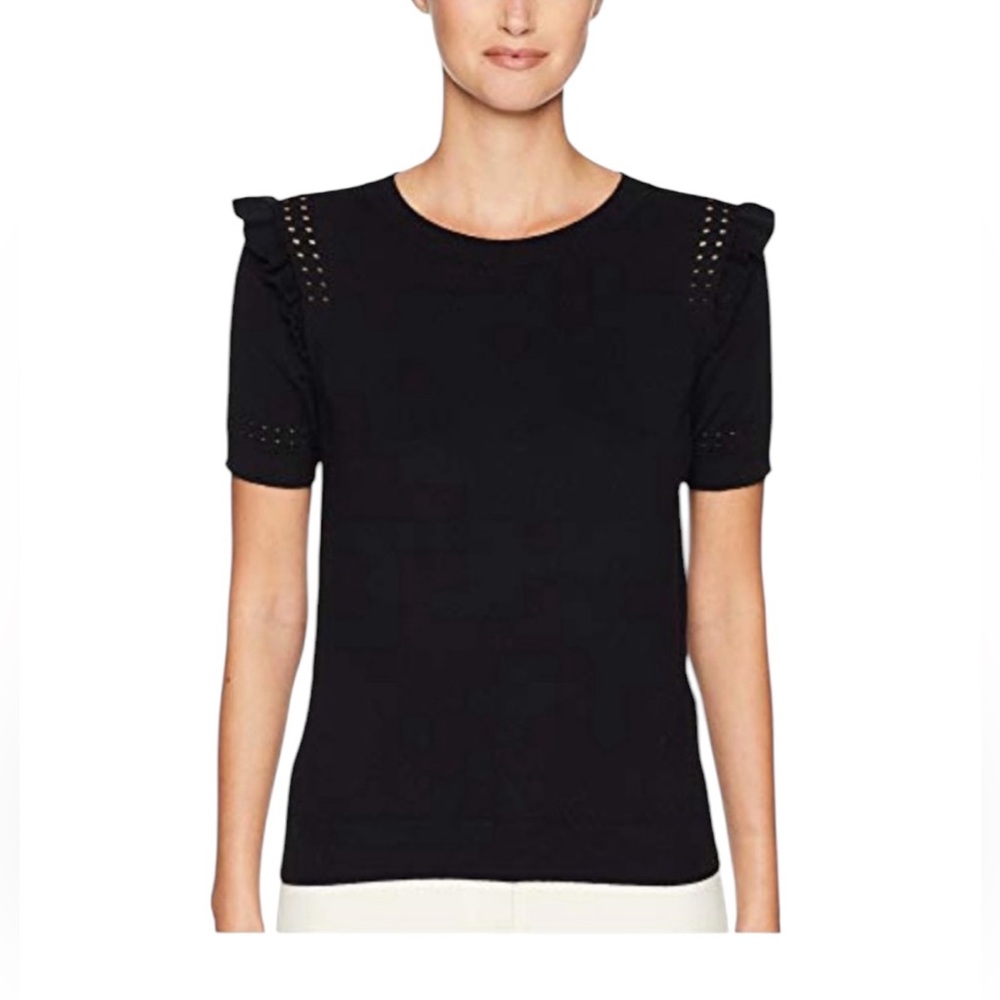 Bin 4C KATE SPADE short sleeve Ruffle Sleeve Cotton Cashmere Sweater xs